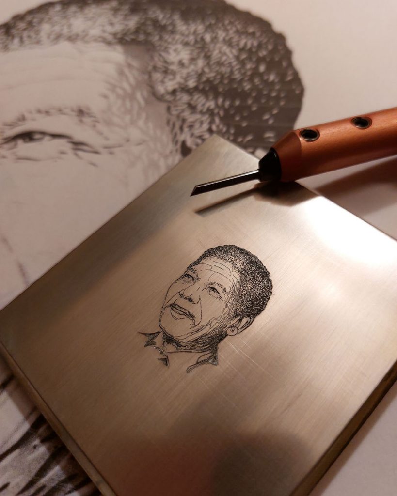 Plaque gravure timbre MANDELA